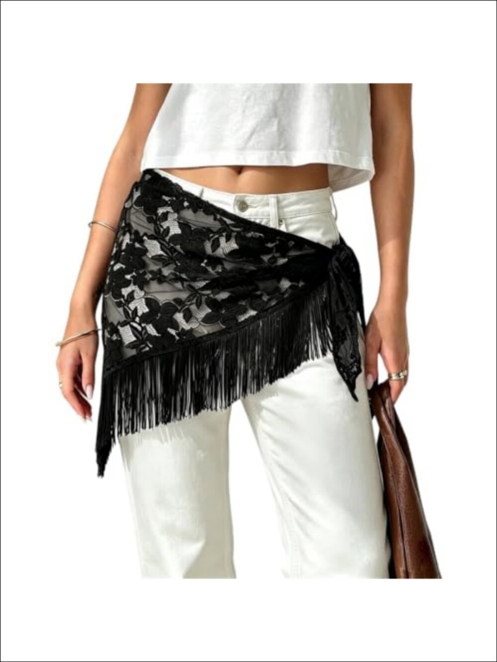 Usweetie Lace Fringe Scarf Belt Y2K Tassel Tie Waist Wrap One Size Boho